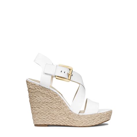 michael kors giovanna leather espadrille wedge sandal white|MICHAEL Michael Kors Giovanna Leather Espadrille Wedge .